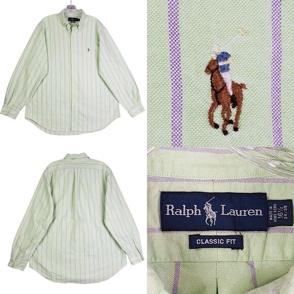 Polo Ralph Lauren Other - Polo Ralph Lauren Shirt Striped Long Sleeve Button Down Green Mens Size XL 16.5
